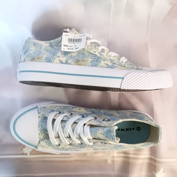 Airwalk Legacee Canvas Floral Sneakers Size 7 NWOB Blue Cream Casual Shoes - Picture 2 of 8